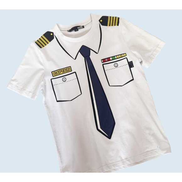 LOVE MOSCHINO Captain Uniform Crew Neck T Shirt Tee Size Medium - Picture 1 of 6